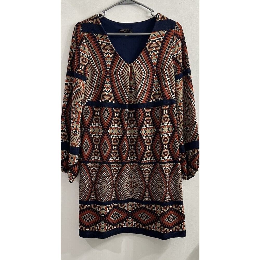 Vintage Robbie Bee Mini Dress 70’s 80’s Puff Sleeves Career Orange Blue PS Small